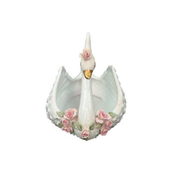 Vintage Lefton's Hobnailed Porcelain Roses Swan Trinket Dish Hand Painted 848 - Picture 2 of 10